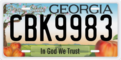 GA license plate CBK9983