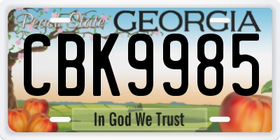 GA license plate CBK9985