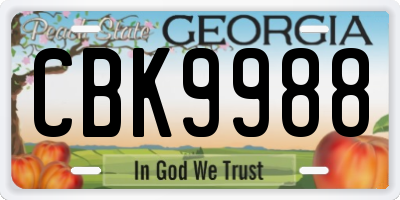 GA license plate CBK9988