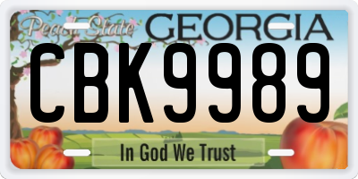 GA license plate CBK9989