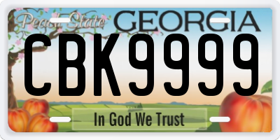 GA license plate CBK9999