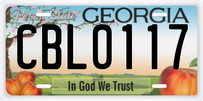 GA license plate CBL0117