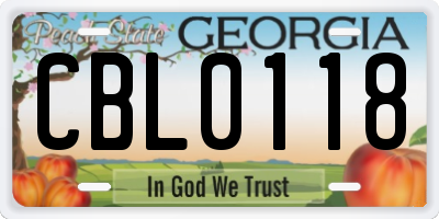 GA license plate CBL0118