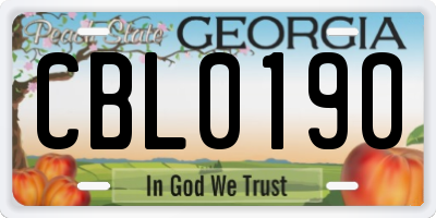 GA license plate CBL0190