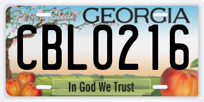 GA license plate CBL0216