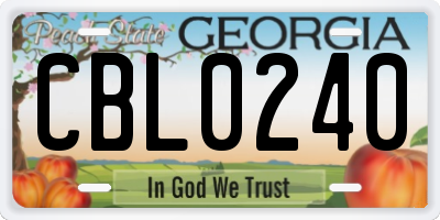 GA license plate CBL0240