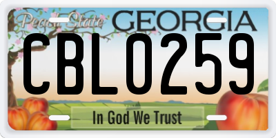 GA license plate CBL0259