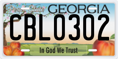 GA license plate CBL0302