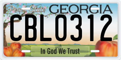 GA license plate CBL0312