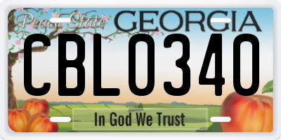 GA license plate CBL0340