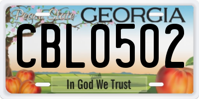 GA license plate CBL0502