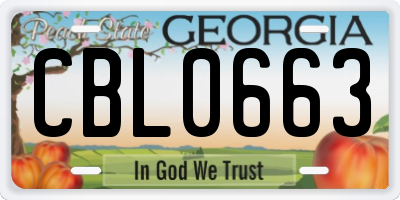 GA license plate CBL0663