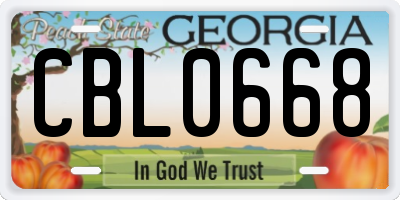GA license plate CBL0668