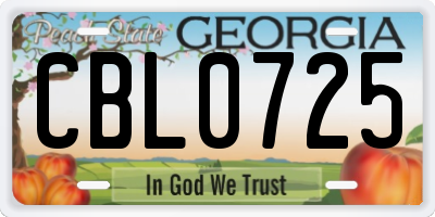 GA license plate CBL0725