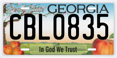GA license plate CBL0835