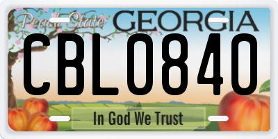 GA license plate CBL0840