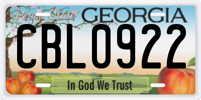 GA license plate CBL0922