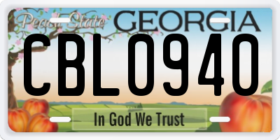 GA license plate CBL0940