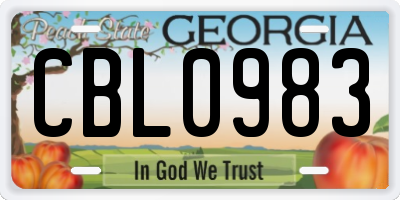 GA license plate CBL0983
