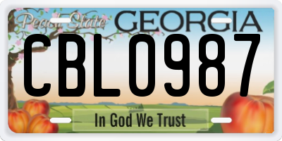 GA license plate CBL0987