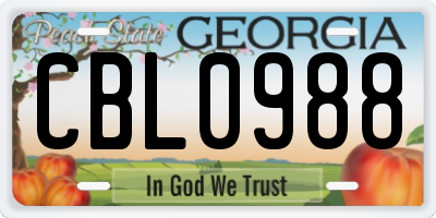 GA license plate CBL0988