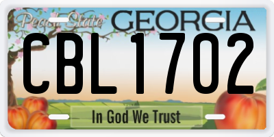 GA license plate CBL1702