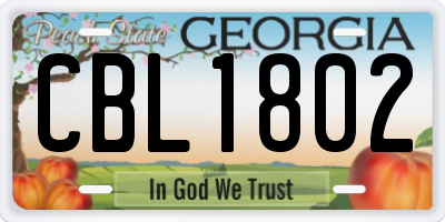 GA license plate CBL1802