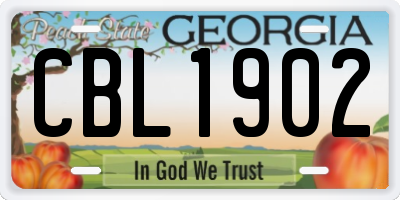 GA license plate CBL1902