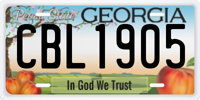 GA license plate CBL1905