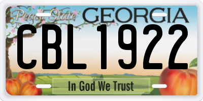 GA license plate CBL1922