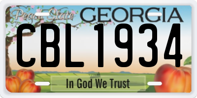 GA license plate CBL1934