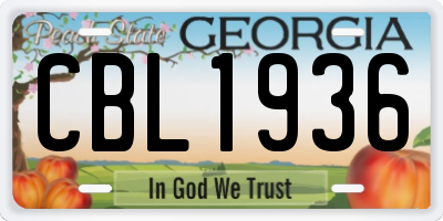 GA license plate CBL1936