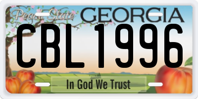 GA license plate CBL1996