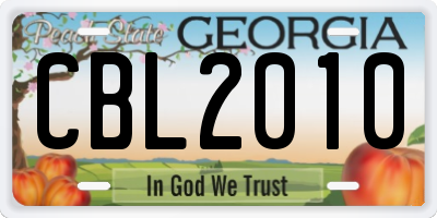 GA license plate CBL2010