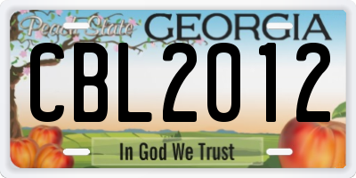 GA license plate CBL2012