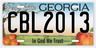 GA license plate CBL2013