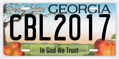 GA license plate CBL2017