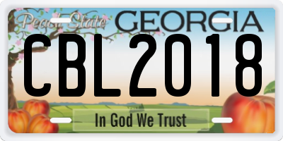 GA license plate CBL2018