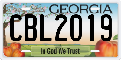 GA license plate CBL2019