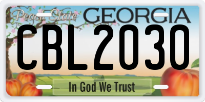 GA license plate CBL2030