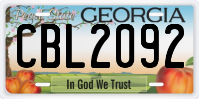 GA license plate CBL2092