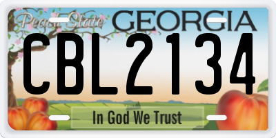 GA license plate CBL2134