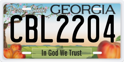 GA license plate CBL2204