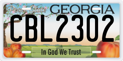 GA license plate CBL2302