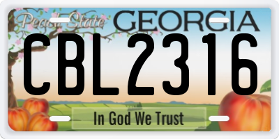 GA license plate CBL2316