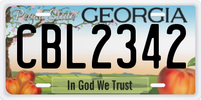 GA license plate CBL2342