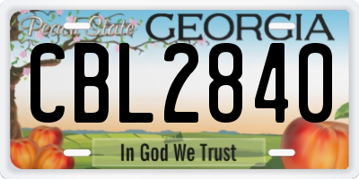 GA license plate CBL2840