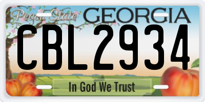 GA license plate CBL2934