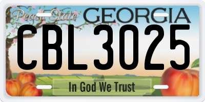 GA license plate CBL3025