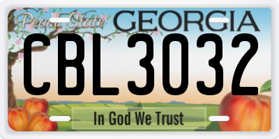 GA license plate CBL3032